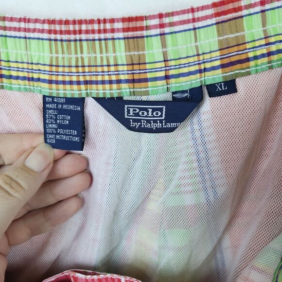 Polo Ralph Lauren Board Shorts Men’s XL Orange Pink Green Plaid Swim Trunks - Picture 10 of 14